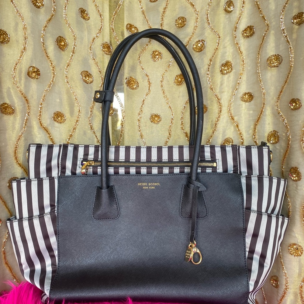 HENRI BENDEL West 57th Stripes Nylon and Saffiano Leather Large Diaper Baby Bag